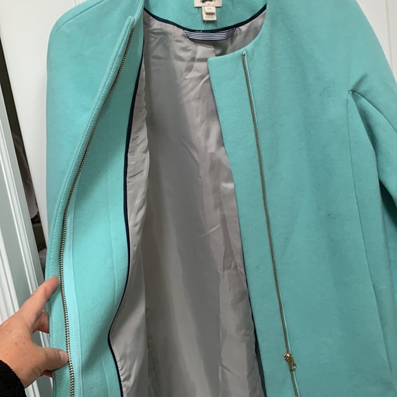 J. Crew Wool Zip Blogger Zipper Coat Jacket Day Coat Double-Cloth Lt. Turquoise - Picture 4 of 11